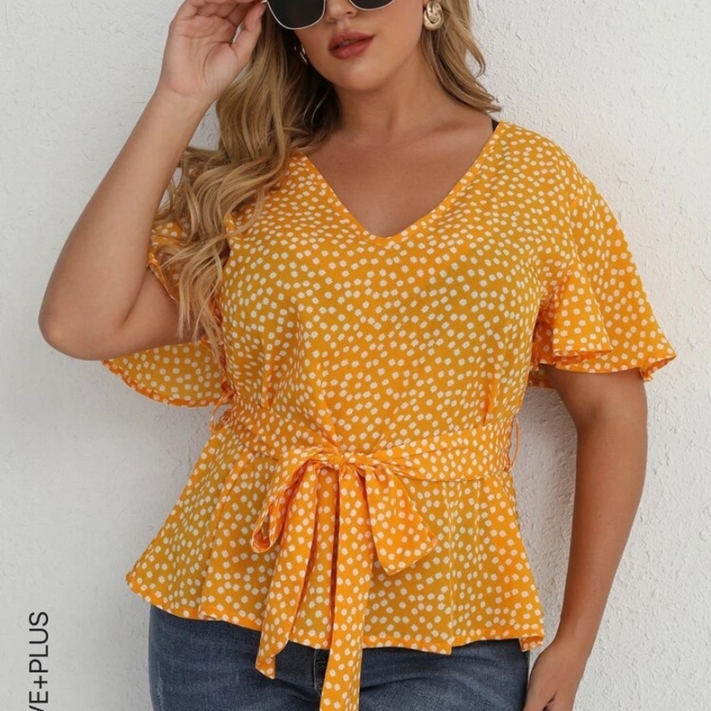 yellow and white polkadot belted top